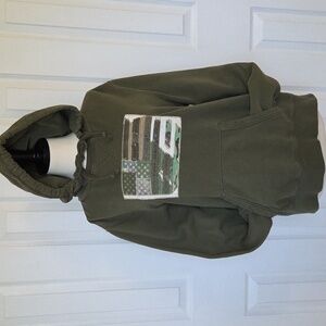 DENIM & SUPPLY RALPH LAUREN ARMY GREEN HOODIE DISTRESSED RUGGED FLAG M